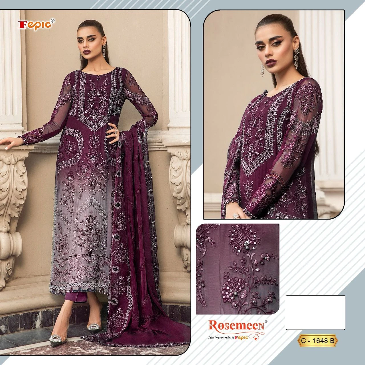 Fepic C 1648 Organza Wholesale Pakistani Salwar Suit — Wholesale Salwar Suits, MPA wholesale from Surat — view 3